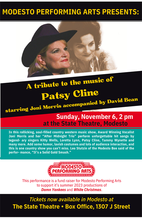 Modesto Performing Arts presents: A tribute to the music of Patsy Cline starring Joni Morris accompanied by David Bean