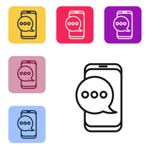 Black line New chat messages notification on phone icon isolated