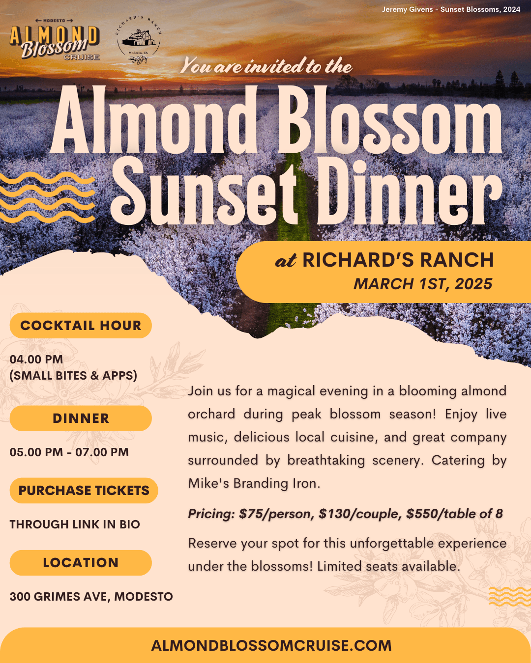 Almond Blossom Sunset Dinner at Richard’s Ranch