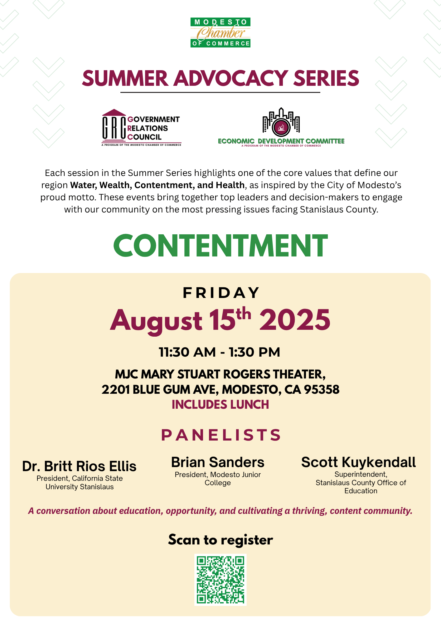 Modesto Chamber of Commerce Summer Advocacy Series: Contentment